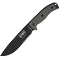 ESEE Model 6, serrated, black/black, tan plastic sheath