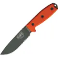 ESEE Model 4, serrated, orange G10, black plastic sheath
