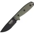 ESEE Model 3, serrated, black/green, black plastic sheath, nylon sheath
