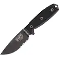 ESEE Model 3, serrated, black G-10, black plastic sheath, nylon sheath