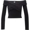 Urban Classics Velvet Rib Crossed Off Shoulder Langarmet T-skjorte