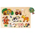 Goki Wooden Stud Puzzle Farm Retro 9pcs. Tre