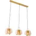 QAZQA Hengende lampe gull med ravglass 30 cm avlang 3-lys - Kevin