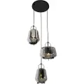QAZQA Hengende lampe sort med røykglass rund 3-lys - Kevin