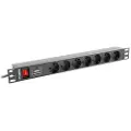 Lanberg - Strømfordelerenhet - AC 220-250 V - inngang: power CEE 7/7 - utgangskontakter: 7 (Europlug) - 1U - 19 - 2 m kabel - svart