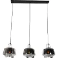 QAZQA Hengende lampe sort med røykglass 30 cm rektangulær 3-lys - Kevin