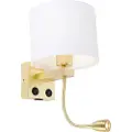 QAZQA Vegglampe gull med USB og hvit skjerm 18 cm - Brescia Combi