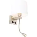 QAZQA Vegglampe stål med fleksibel arm og hvit skjerm 18 cm - Brescia Combi
