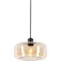 QAZQA Art Deco-pendellampe sort med ravglass - Bizle