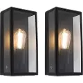 QAZQA Sett med 2 utendørs vegglamper sort IP44 med glass - Rotterdam