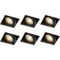 QAZQA Sett med 6 innfelte spotlights sorte GU10 tiltbare uten ramme - Oneon
