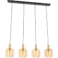 QAZQA Smart pendellampe svart med messing og gult glass 4 lys inkl. 4 Wifi G95 - Zuzanna