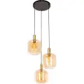 QAZQA Design pendellampe svart med messing og ravglass 3-lys - Zuzanna