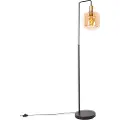 QAZQA Design gulvlampe sort med messing og ravglass - Zuzanna