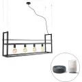 QAZQA Smart pendellampe svart med hylle stor 4-lys inkl. Wifi G95 - Cage Rack