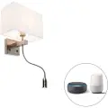 QAZQA Smart vegglampe stål med skjerm kremhvit inkl. Wifi P45 - Bergamo