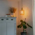 QAZQA Smart pendellampe svart med messing og gult glass inkl. Wifi G95 - Zuzanna