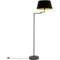 QAZQA Gulvlampe sort med sort plissèskjerm og justerbar arm - Ladas Deluxe