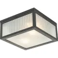 QAZQA Utendørs taklampe sort med rillet glass 2-lys IP44 - Charlois
