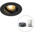 QAZQA Smart innfelt spotlight svart rund inkl. WiFi GU10 - Chuck