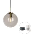 QAZQA Smart pendellampe messing med røykglass 30 cm inkl. Wifi ST64 - Ball
