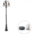QAZQA Smart utendørslampe svart 3-lys IP44 inkl. Wifi ST64 - Guardado