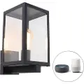 QAZQA Smart utendørs vegglampe sort med glass 30 cm inkl. Wifi ST64 - Rotterdam