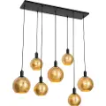QAZQA Smart Pendellampe Svart med Gullglass 7-Lys Inkl. 7 Wifi A60 - Bert