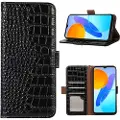 Mtp Products Crocodile Series Honor X8 Lommebok-deksel i Lær med RFID - Svart