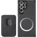 Mtp Products Samsung Galaxy S22 Ultra 5G Magnetisk Deksel med Kortlomme - Karbonfiber - Svart