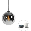 QAZQA Smart pendellampe sort med røykglass 30 cm inkl. Wifi ST64 - Pallon