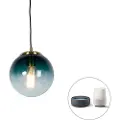 QAZQA Smart pendellampe messing med havblå glass 20 cm inkl. Wifi ST64 - Pallon