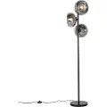 QAZQA Art Deco gulvlampe sort med røykglass 3-lys - Ayesha