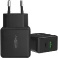 Ansmann HC218PD - Strømadapter - 18 watt - 3000 mA - PD, QC 3.0 - 2 utgangskontakter (USB, 24 pin USB-C) - svart