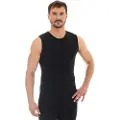 Brubeck COMFORT WOOL herre ermeløs T-skjorte svart s. M (SL10160)