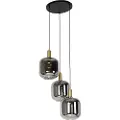 QAZQA Hengende lampe svart med gull og røykglass inkl. 3 PUCC - Zuzanna