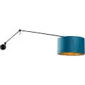 QAZQA Vegglampe sort med blå fløyelskjerm 35 cm justerbar - Blitz