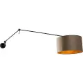 QAZQA Vegglampe sort med taupe fløyelskjerm 35 cm justerbar - Blitz