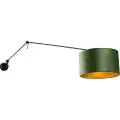 QAZQA Vegglampe sort med grønn fløyelskjerm 35 cm justerbar - Blitz