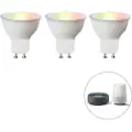 LUEDD Sett med 3 smarte GU10 RGBW LED-pærer 5W 350lm 2200-4000K