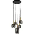 QAZQA Hengende lampe sort med gull med røykglass inkl. 5 PUCC - Zuzanna