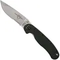 Ontario RAT-1 foldekniv, svart/satin, taggete