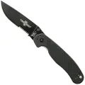 Ontario RAT-1 foldekniv, svart/black, taggete