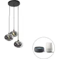 QAZQA Smart pendellampe sort med røykglass inkl. 3 Wifi P45 - Busa