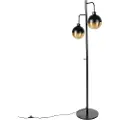 QAZQA Industriell gulvlampe sort med messing 2-lys - Haicha