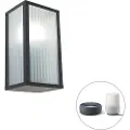 QAZQA Smart utendørs vegglampe svart med ribbet glass inkl. Wifi A60 - Charlois