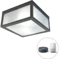 QAZQA Smart utendørs taklampe sort med ribbet glass inkl. Wifi A60 - Charlois