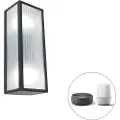 QAZQA Smart utendørs vegglampe svart med ribbet glass inkl. 2 Wifi A60 - Charlois