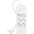Belkin Connect - Overspenningsavleder - med USB-C- og USB-A-porter - AC - utgangskontakter: 6 - 2 m kabel