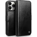 Qialino iPhone 15 Plus Classic Lommebok-deksel I Lær - Svart